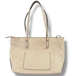 MCM Klara Tote Bag Leather Embossed Tan Beige